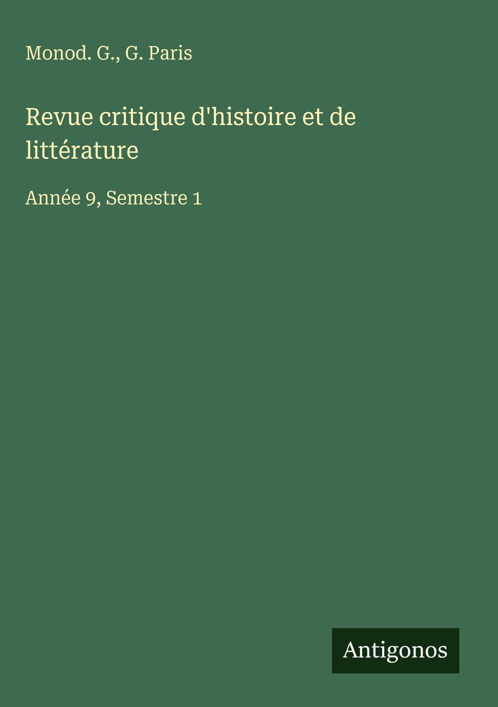 Revue critique d'histoire et de littérature Classics