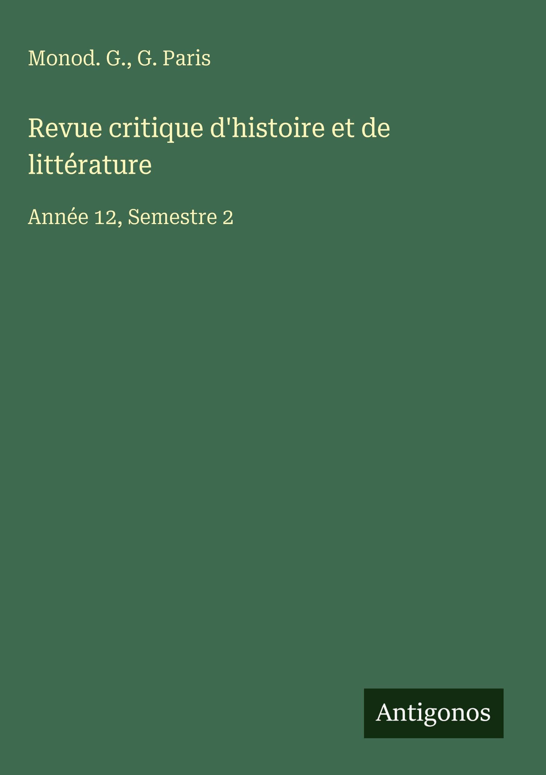 Revue critique d'histoire et de littérature Classics