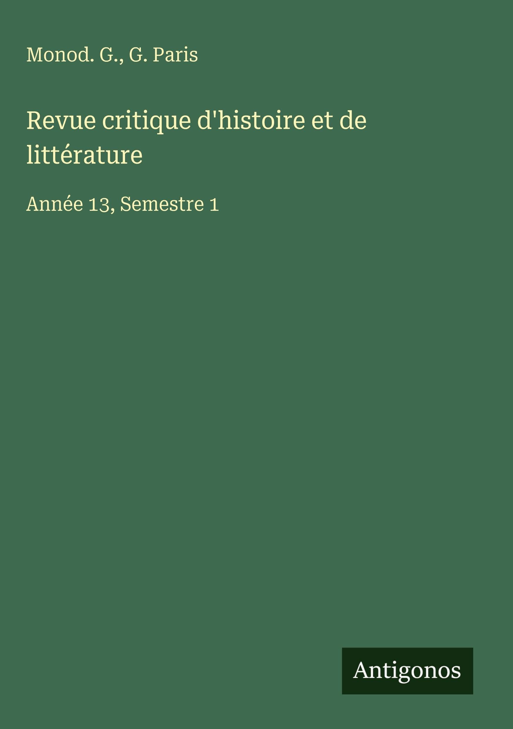Revue critique d'histoire et de littérature Classics