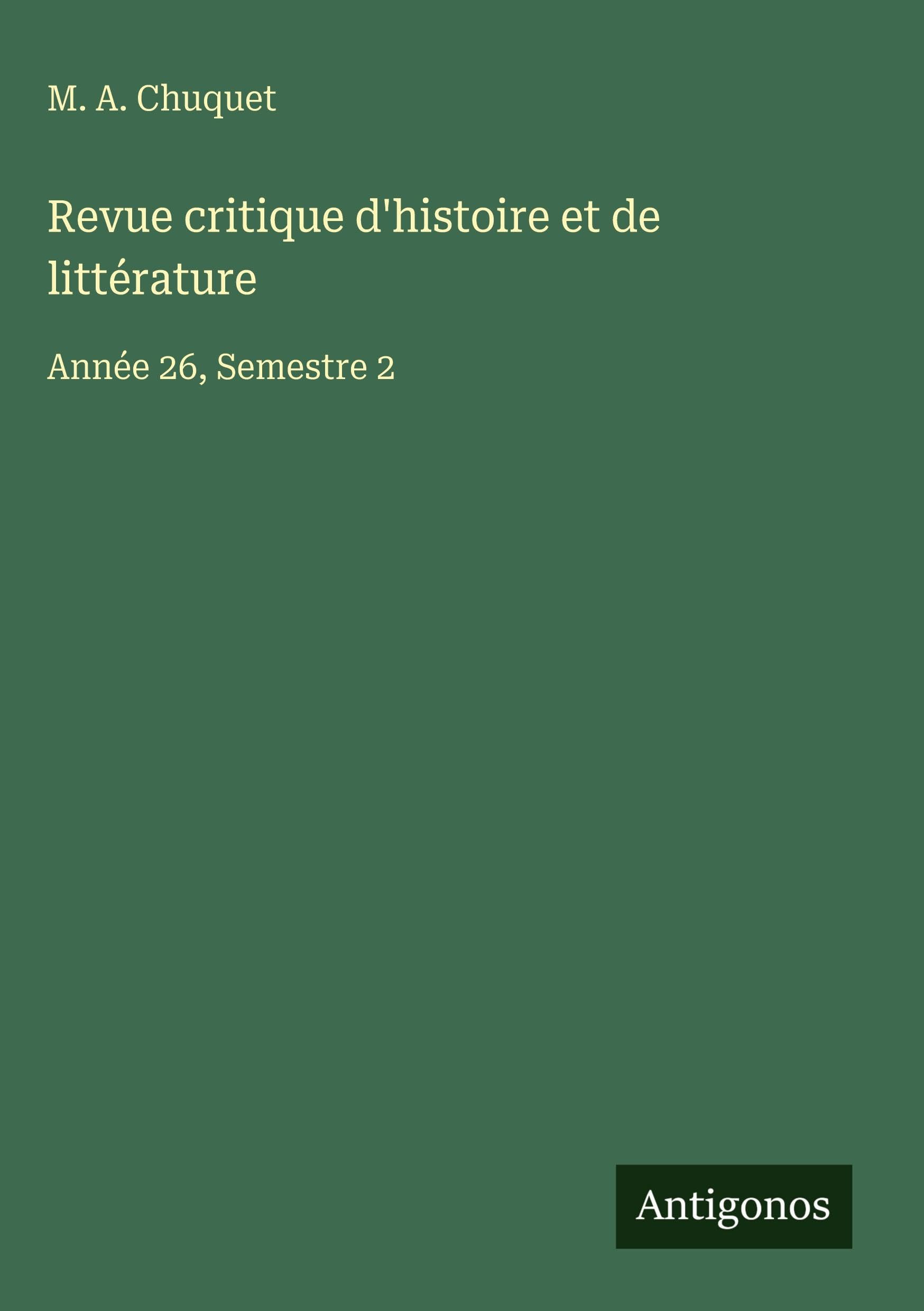 Revue critique d'histoire et de littérature Classics