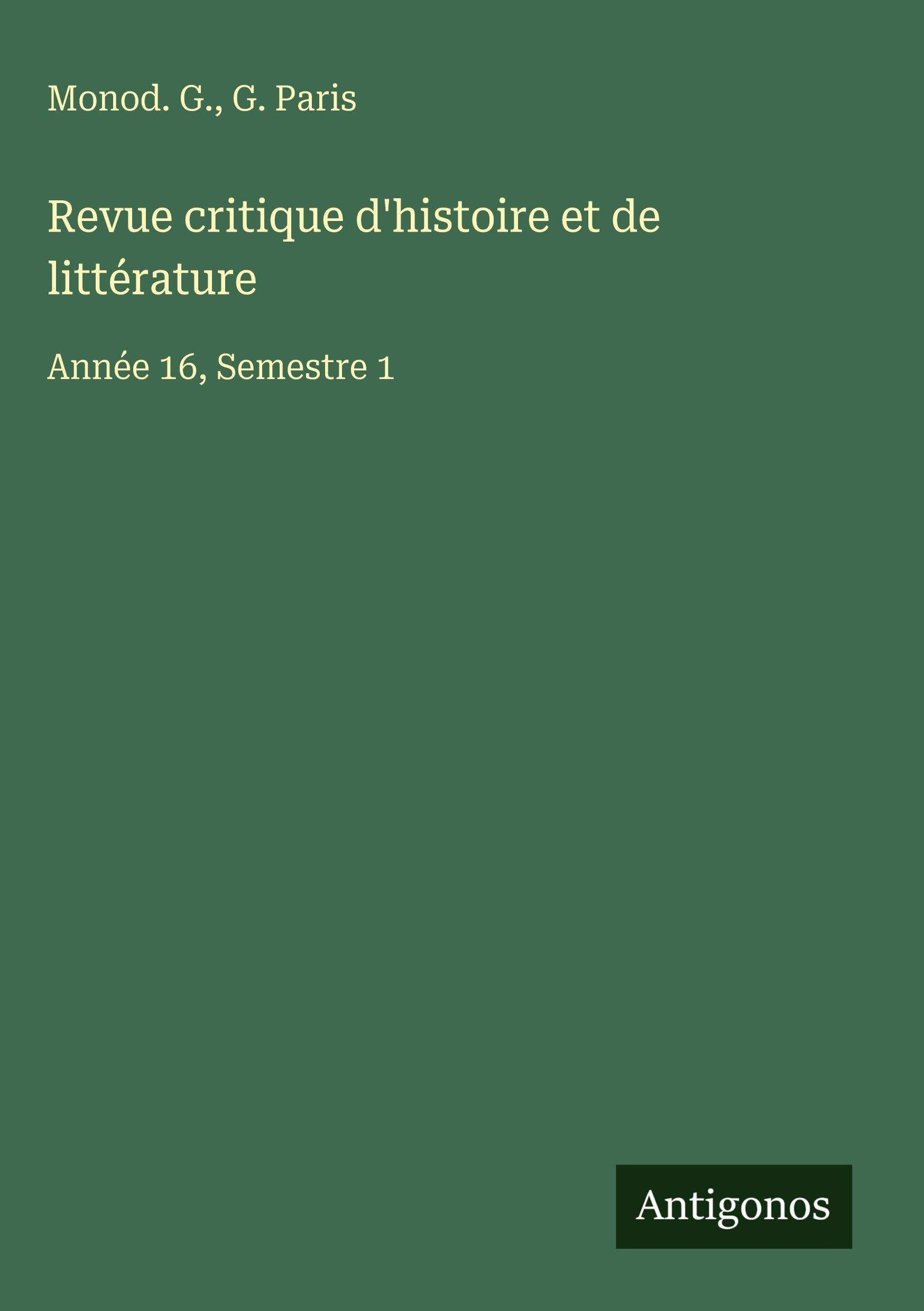 Revue critique d'histoire et de littérature Classics
