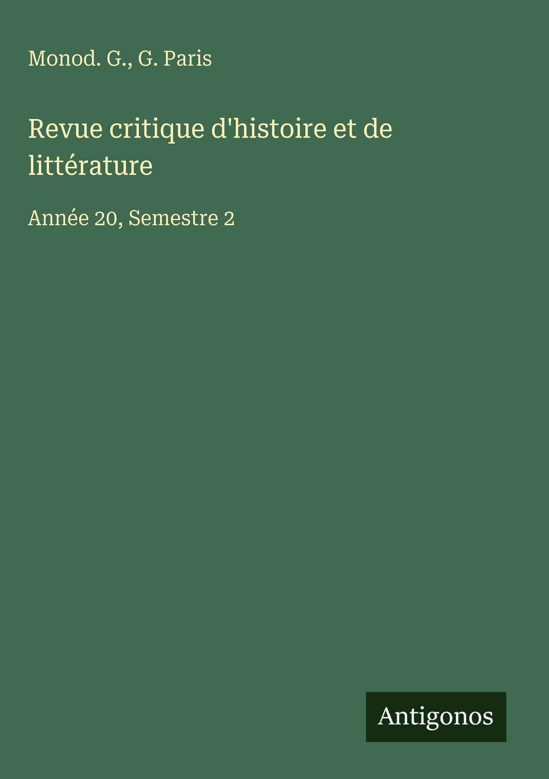 Revue critique d'histoire et de littérature Classics