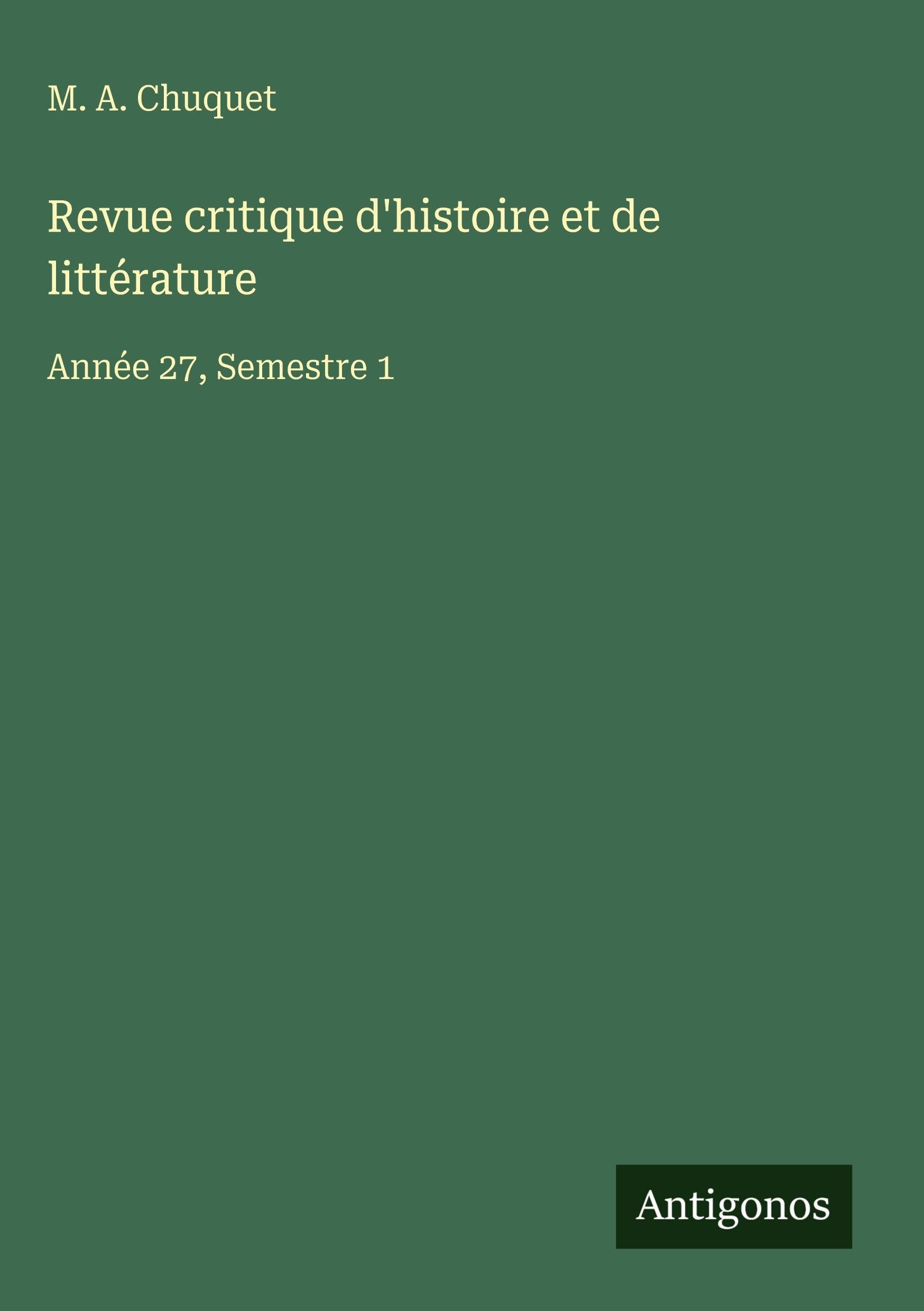 Revue critique d'histoire et de littérature Classics