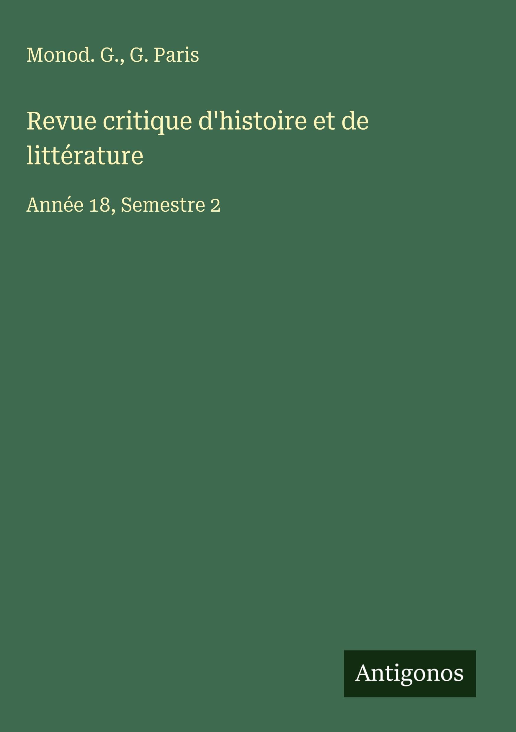 Revue critique d'histoire et de littérature Classics