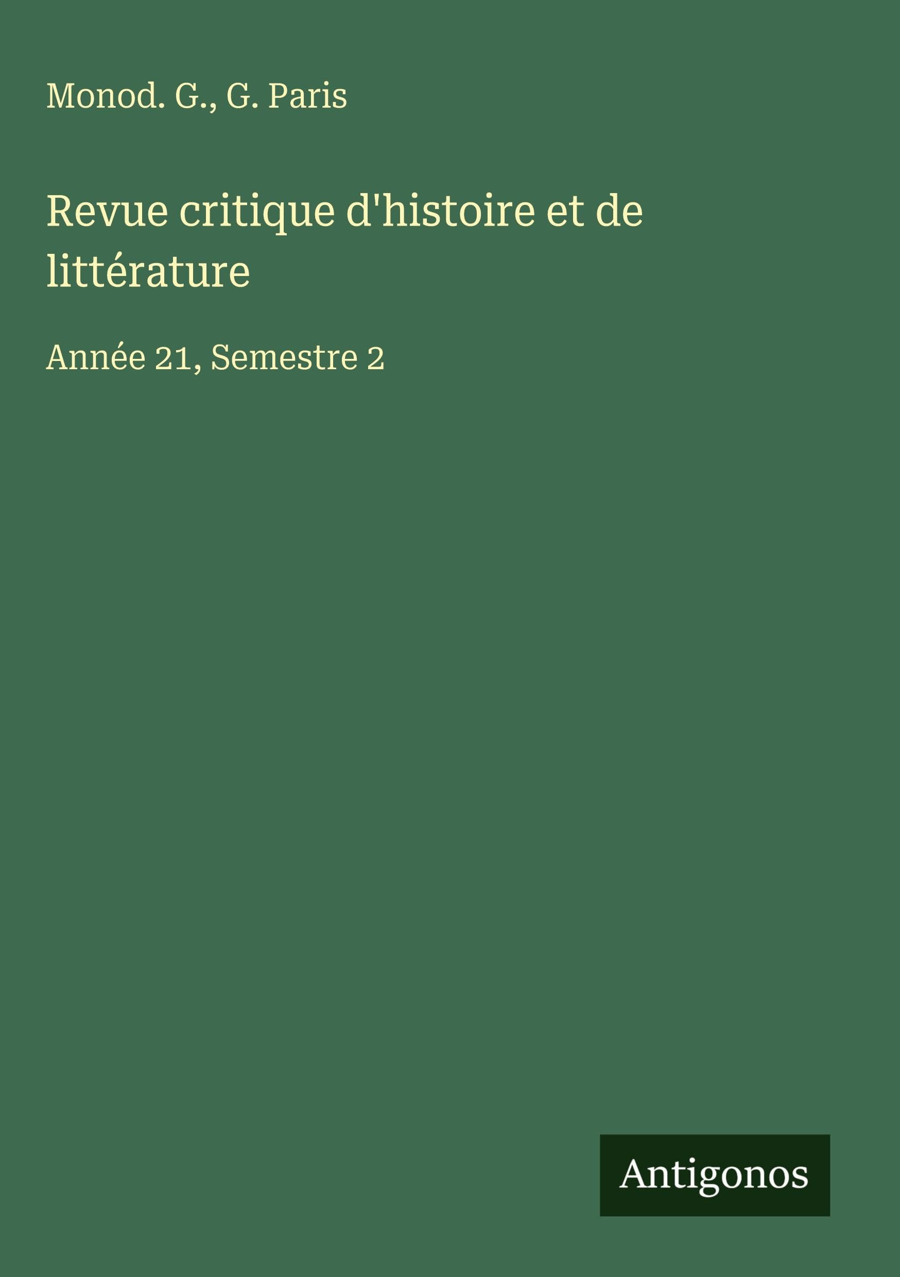 Revue critique d'histoire et de littérature Classics