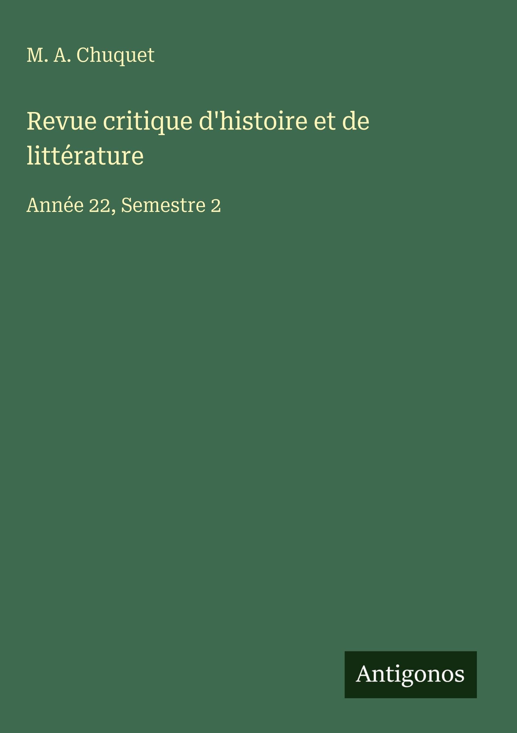 Revue critique d'histoire et de littérature Classics