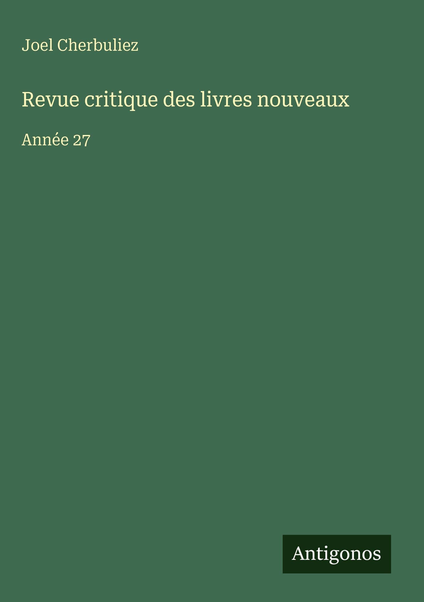 Revue critique des livres nouveaux Classics