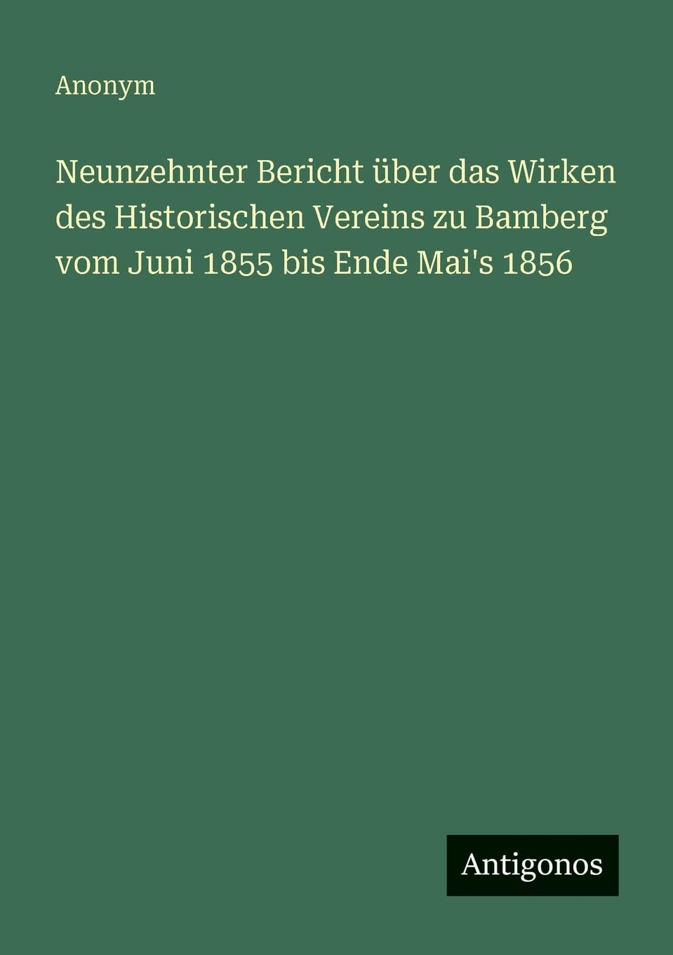 Neunzehnter Bericht über das Wirken des Historischen Vereins zu Bamberg vom Juni 1855 bis Ende Mai's 1856 Contemporary literature