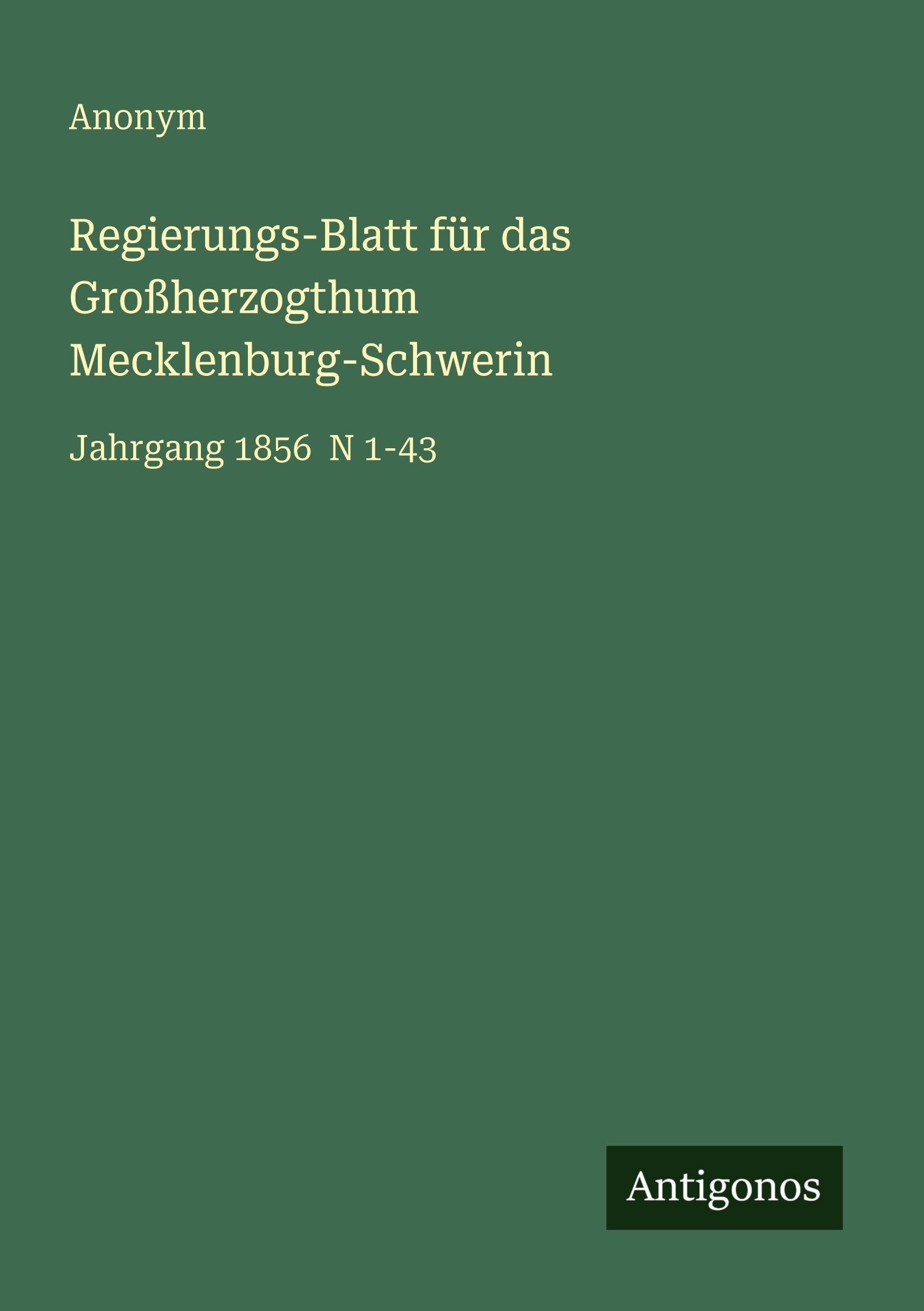 Regierungs-Blatt für das Großherzogthum Mecklenburg-Schwerin Contemporary literature