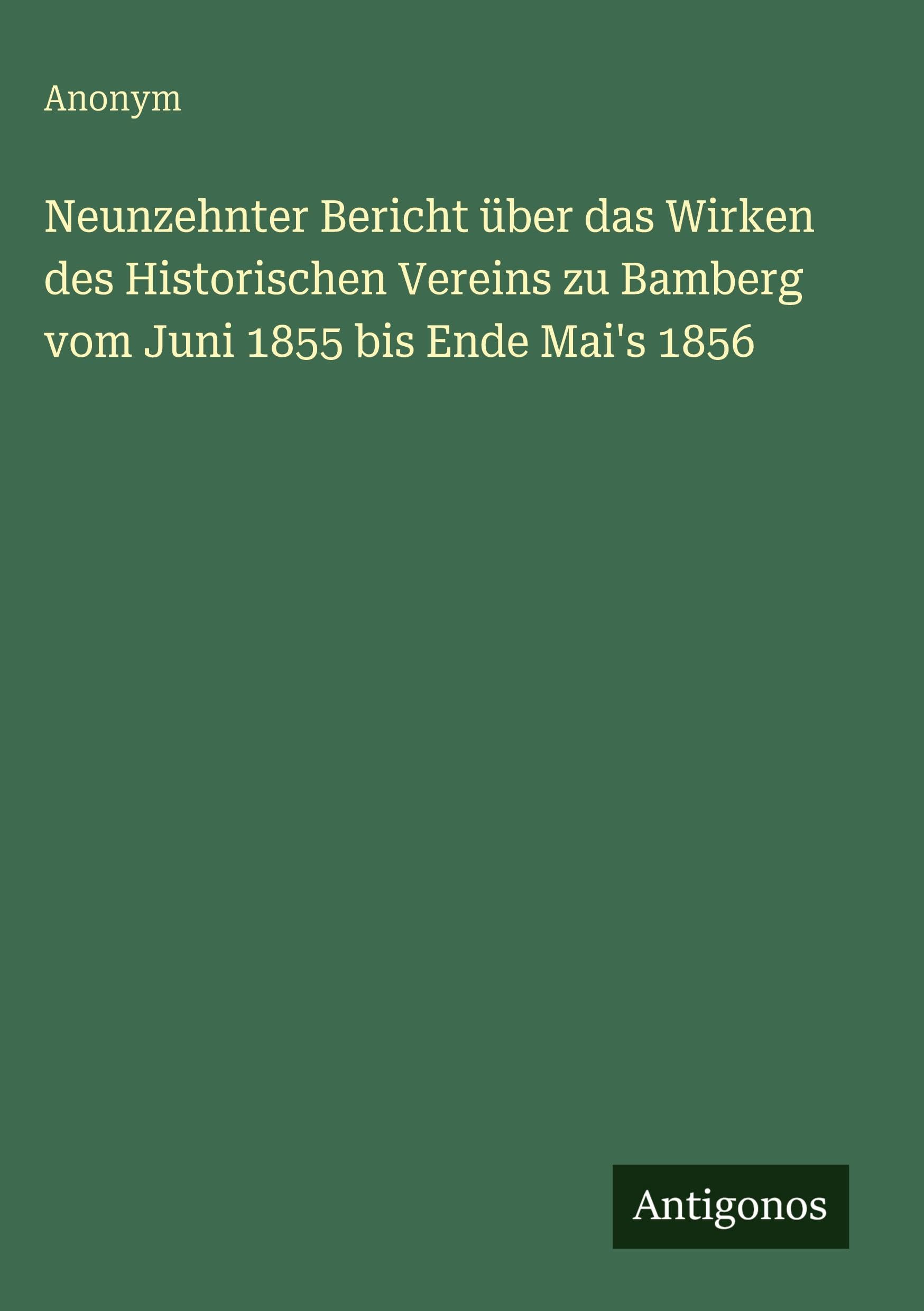 Neunzehnter Bericht über das Wirken des Historischen Vereins zu Bamberg vom Juni 1855 bis Ende Mai's 1856 Contemporary literature