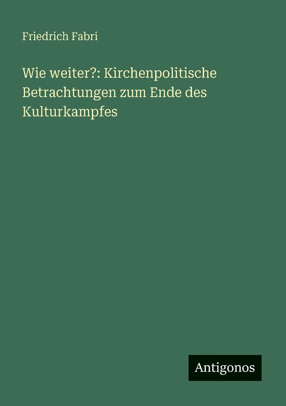 Wie weiter?: Kirchenpolitische Betrachtungen zum Ende des Kulturkampfes Contemporary literature Books