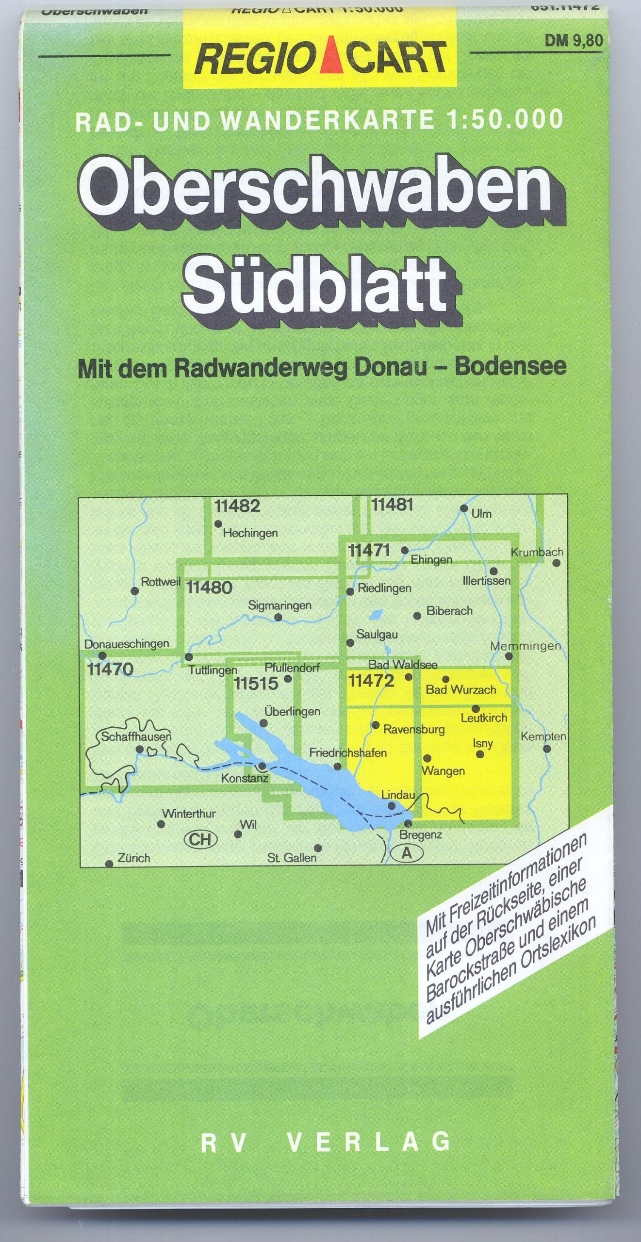 Oberschwaben Süd: Rad- und Wanderkarte mit dem Radwanderweg Donau-Bodensee. Freizeitinformationen, Karte "Oberschwäbische Barockstrasse" und Ortslexikon. 1:50000 Maps & Plans