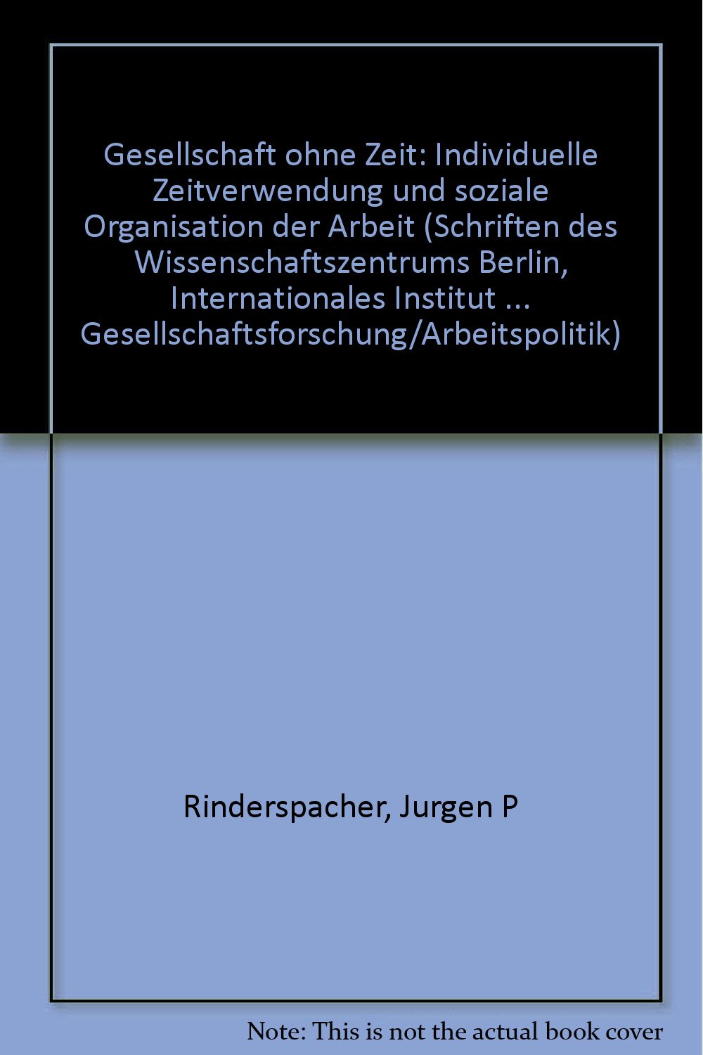 Gesellschaft ohne Zeit: Individuelle Zeitverwendung und Soziale Organisation der Arbeit (Schriften des Wissenschaftszentrums Berlin) Social Sciences