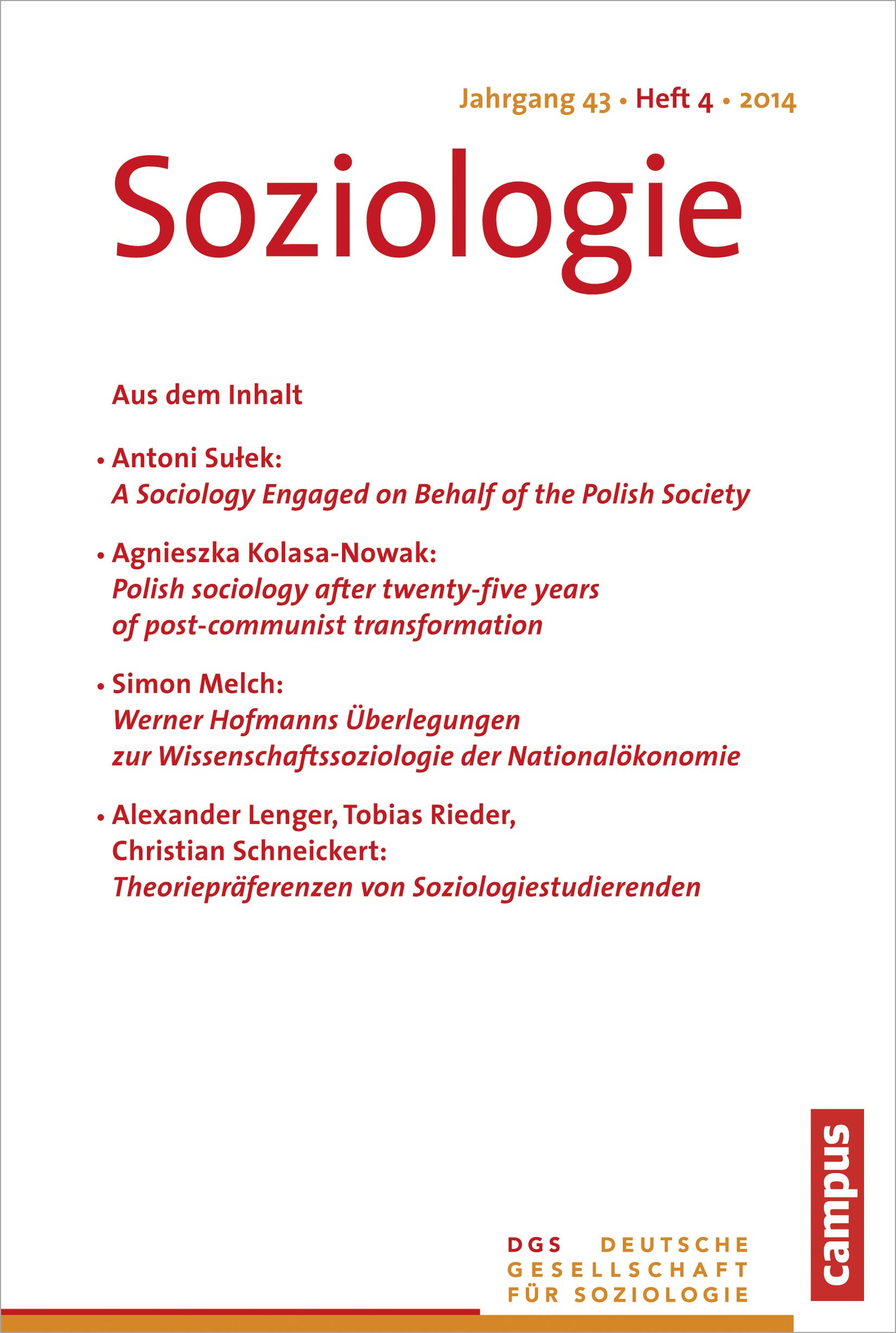 Soziologie 4.2014: Forum der Deutschen Gesellschaft für Soziologie Social Sciences