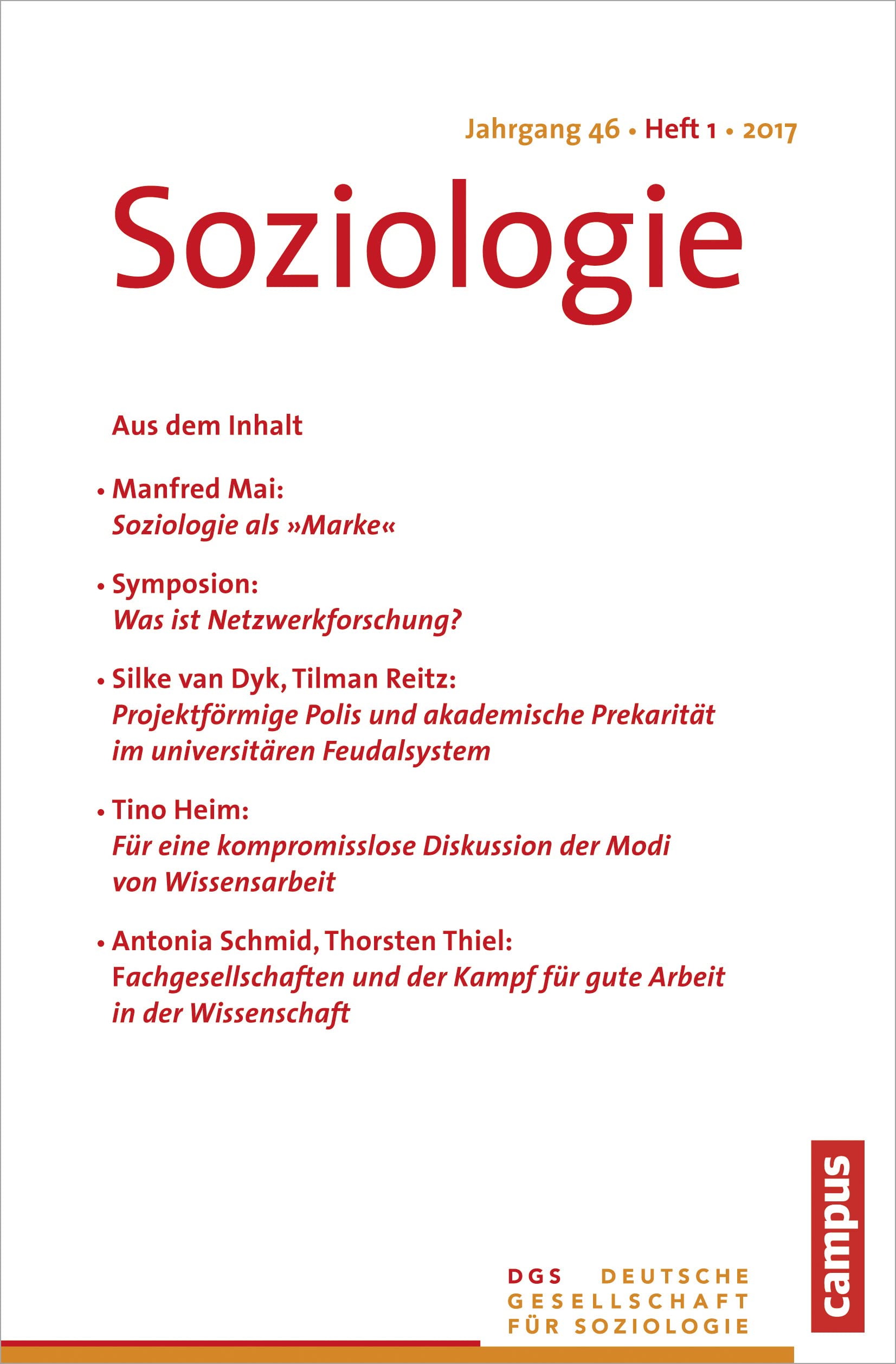 Soziologie 1.2017: Forum der Deutschen Gesellschaft für Soziologie Social Sciences