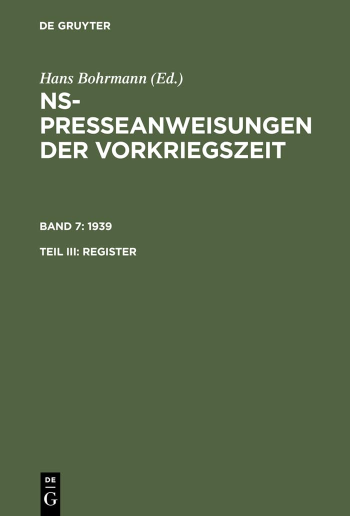 1939. Register (NS-Presseanweisungen der Vorkriegszeit) Media & Communication