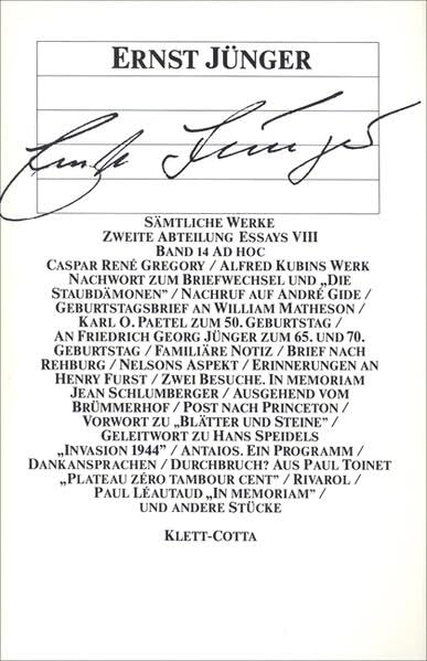 Sämtliche Werke, 18 Bde. u. 4 Supplement-Bde., Bd.14: Ad hoc (Zweite Abteilung - Essays VIII) Contemporary literature