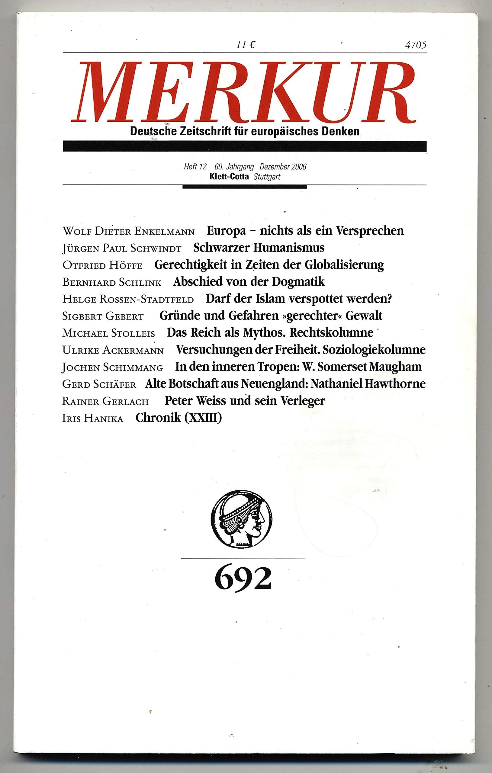 Merkur. Deutsche Zeitschrift für europäisches Denken, Nr. 692, Heft 12, 60. Jahrgang, Dezember 2006 Books