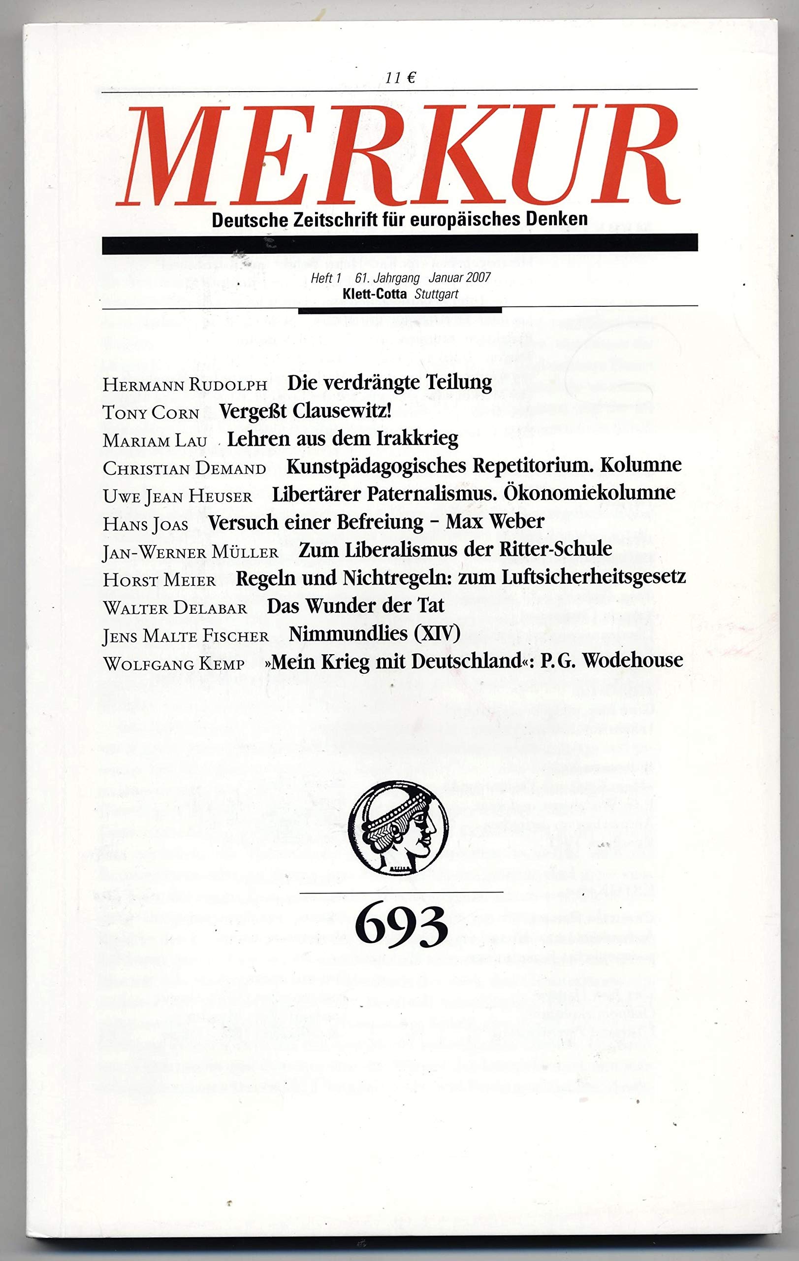 MERKUR Deutsche Zeitschrift für europäisches Denken Heft 1, 61. Jahrgang, Januar 2007, 693 Books