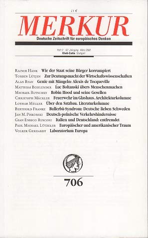 MERKUR Deutsche Zeitschrift für europäisches Denken Heft 3, 62. Jahrgang, März 2008, 706 Books