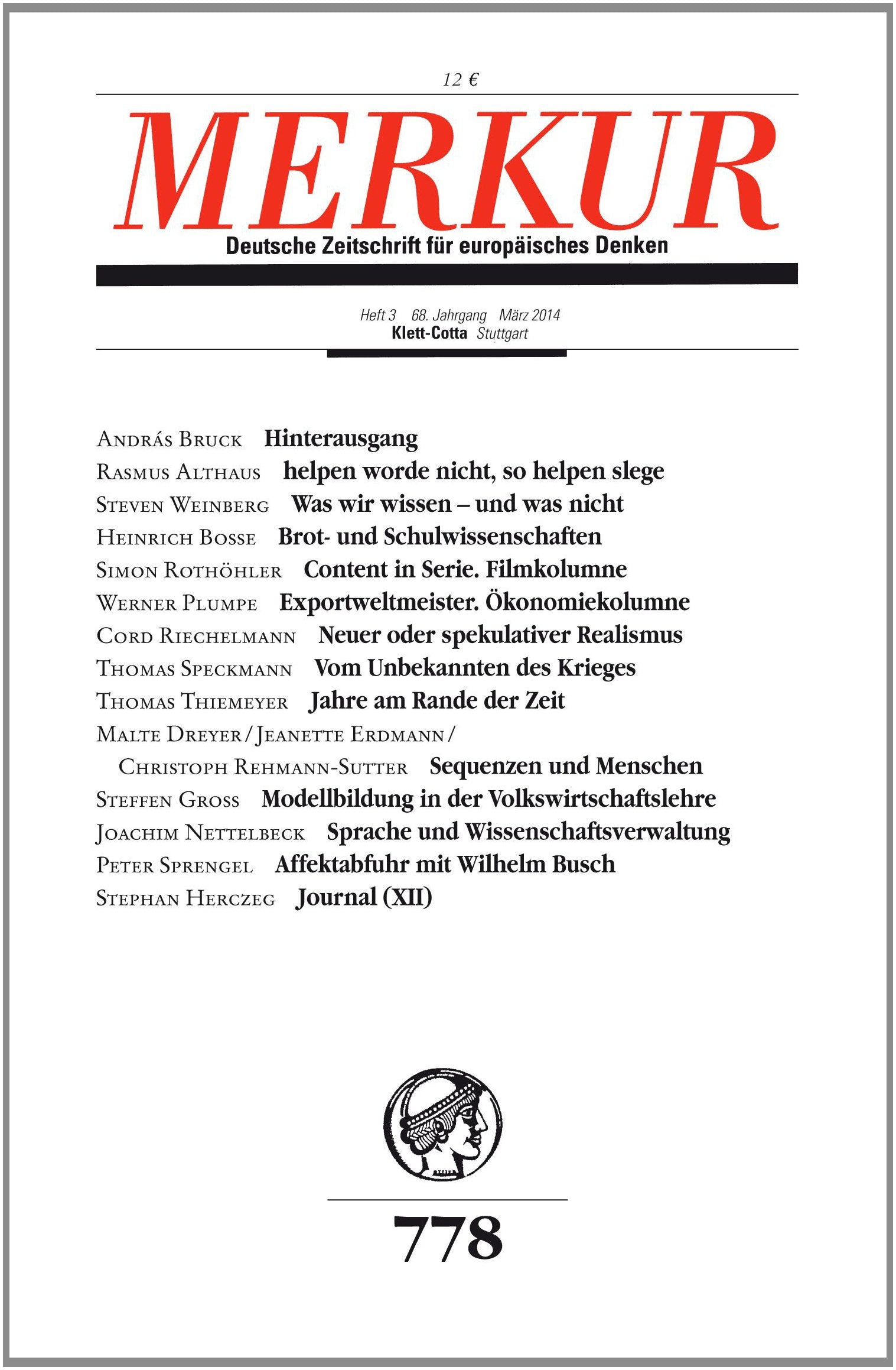 MERKUR Deutsche Zeitschrift für europäisches Denken: Nr. 778, Heft 3, März 2014 Social Sciences