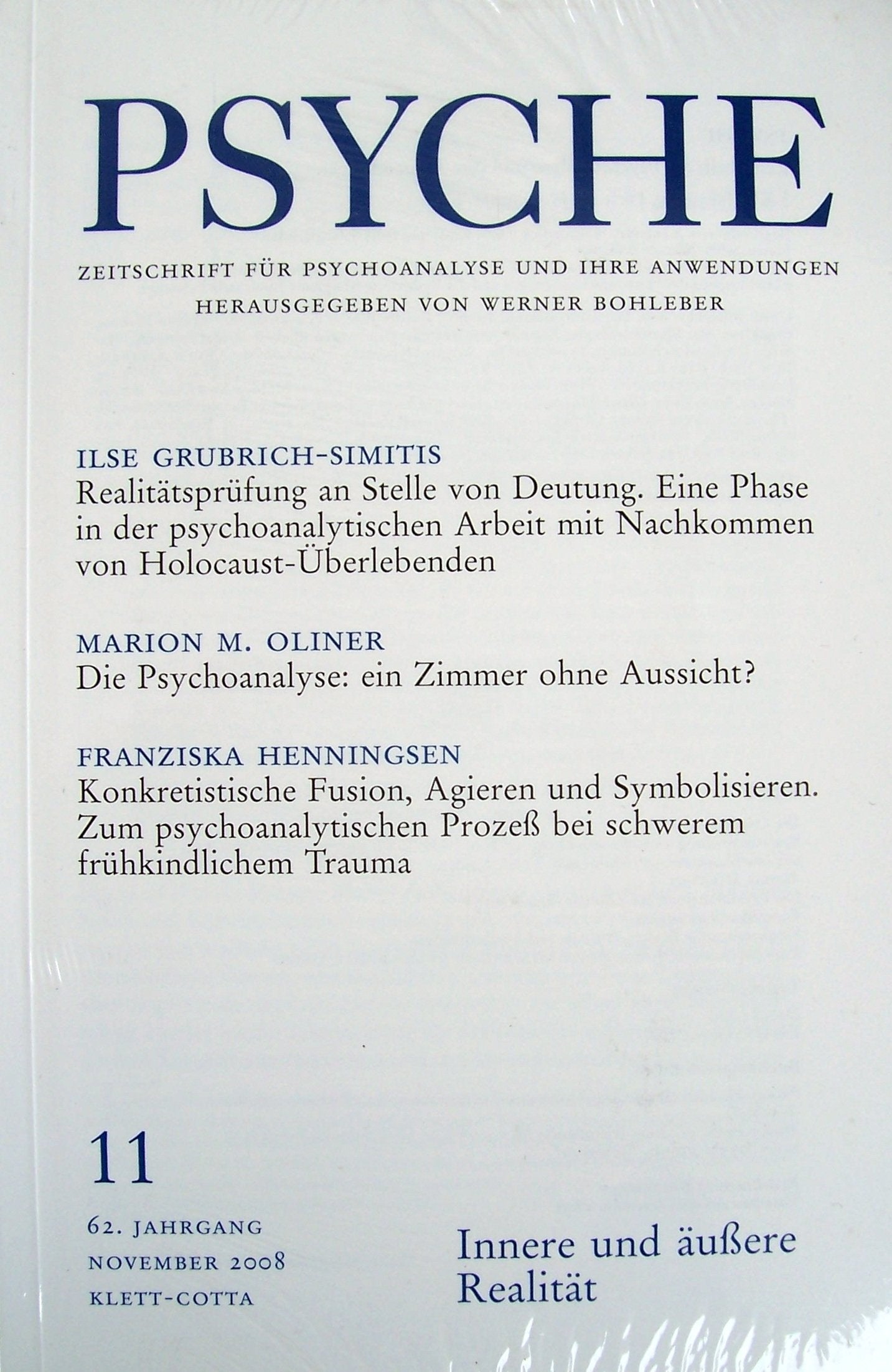 Psyche - Zeitschrift für Psychoanalyse und ihre Anwedungen, 62.Jhg.,11/2008,Heft 11 Books