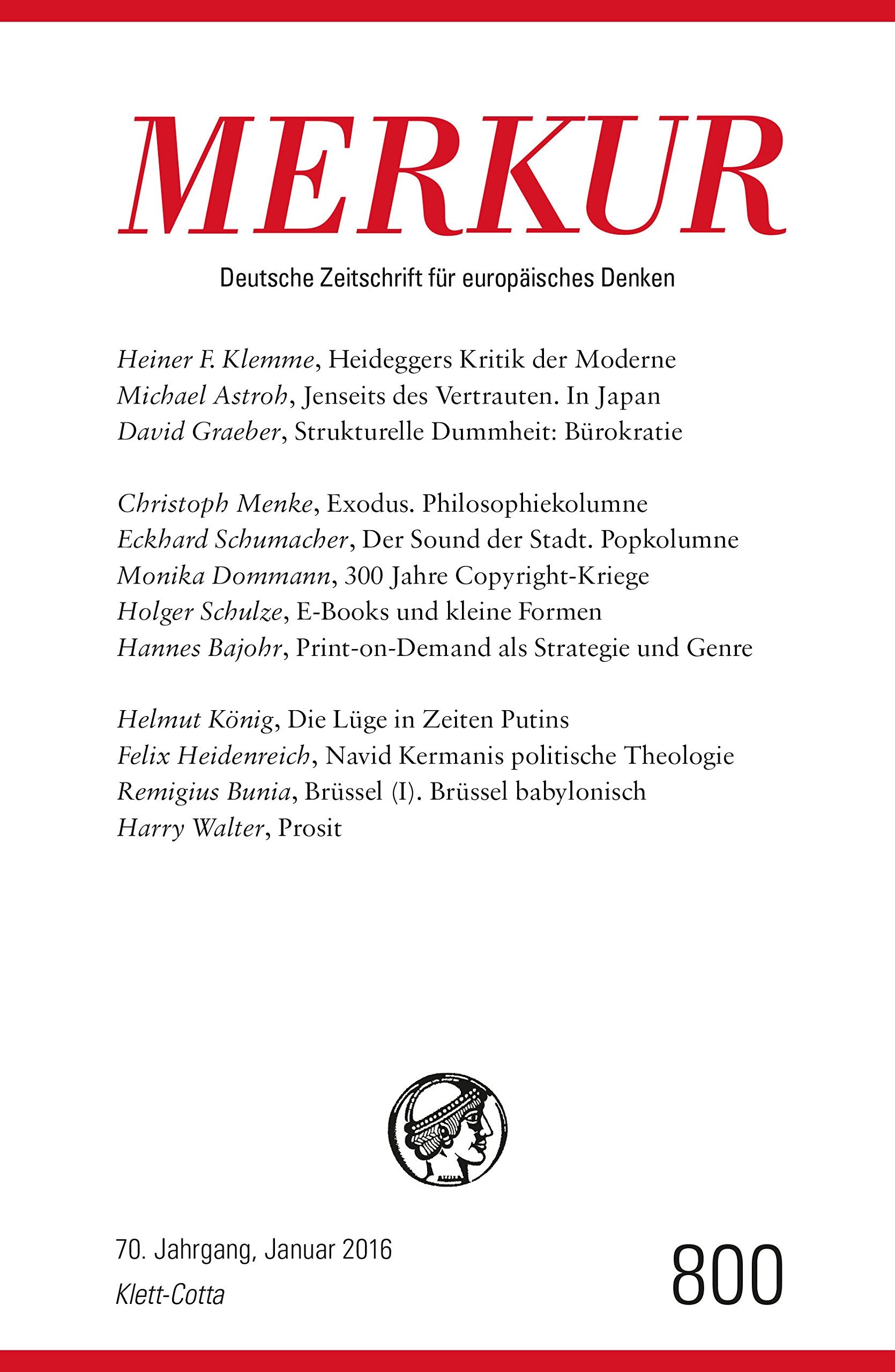 MERKUR Deutsche Zeitschrift für europäisches Denken Nr. 800, Heft Januar 2016 Books