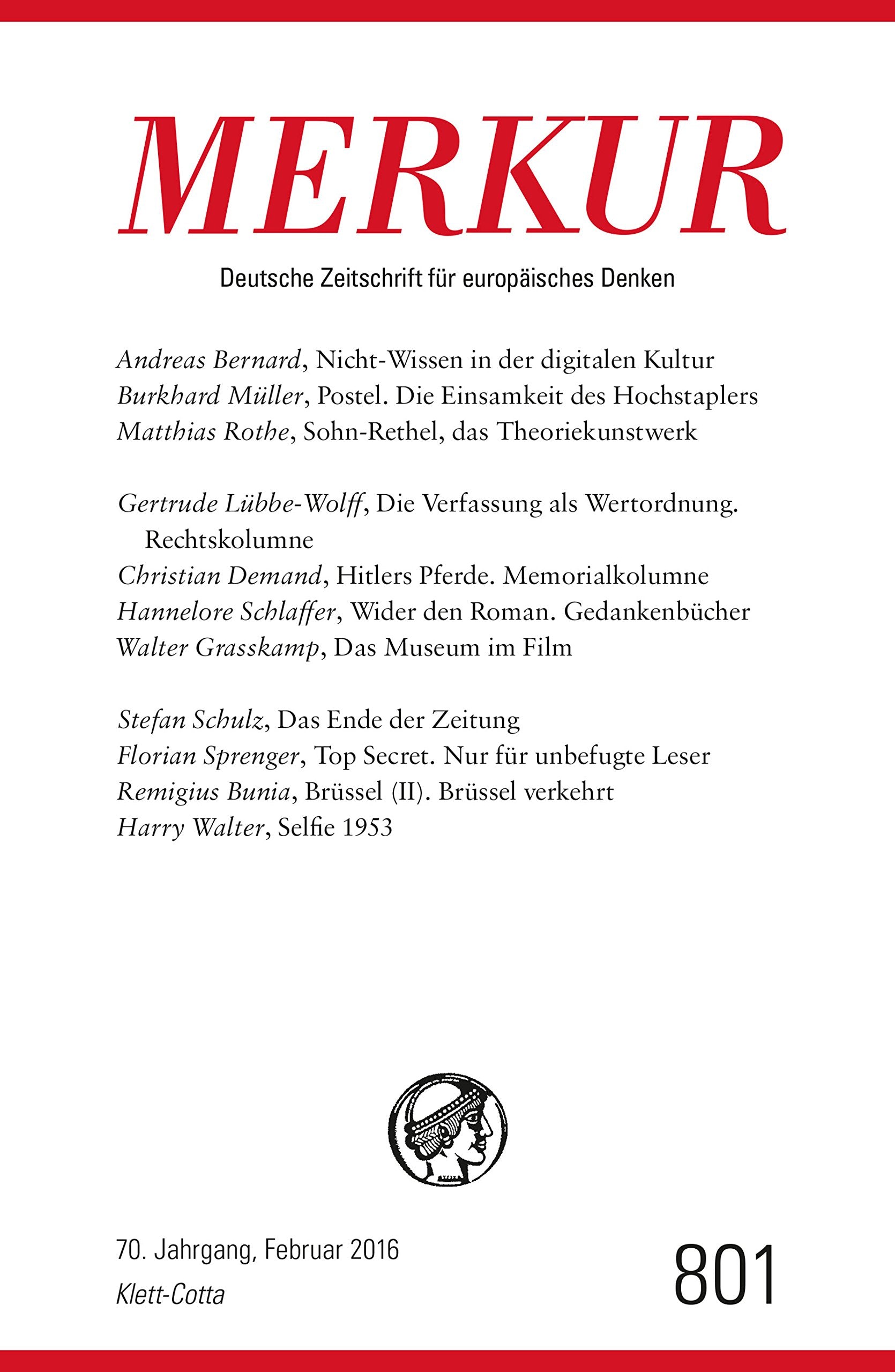 MERKUR Deutsche Zeitschrift für europäisches Denken. Nr. 801, Heft Februar 2016 Books