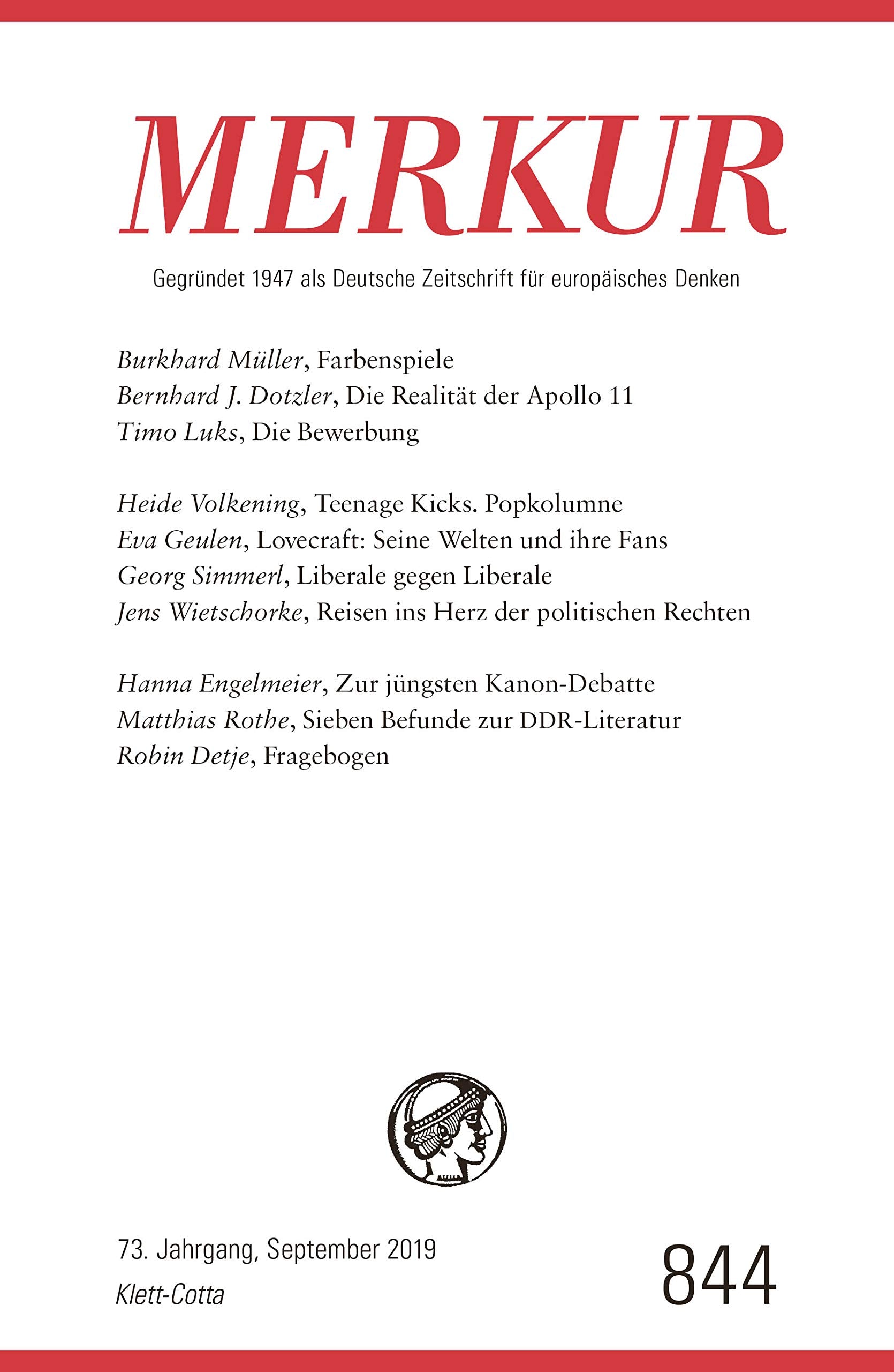 MERKUR 9/2019: Nr. 844, Heft 9 / September 2019 (MERKUR: Gegründet 1947 als Deutsche Zeitschrift für europäisches Denken) Contemporary literature