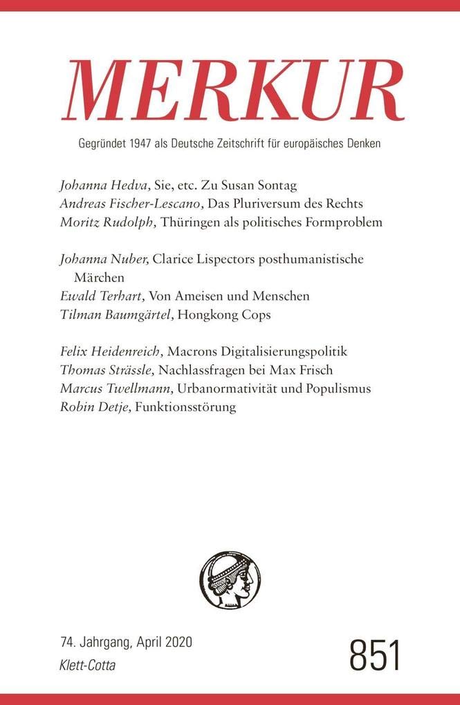 MERKUR 4/2020: Nr. 851, Heft 04 / April 2020 (MERKUR: Gegründet 1947 als Deutsche Zeitschrift für europäisches Denken) Law