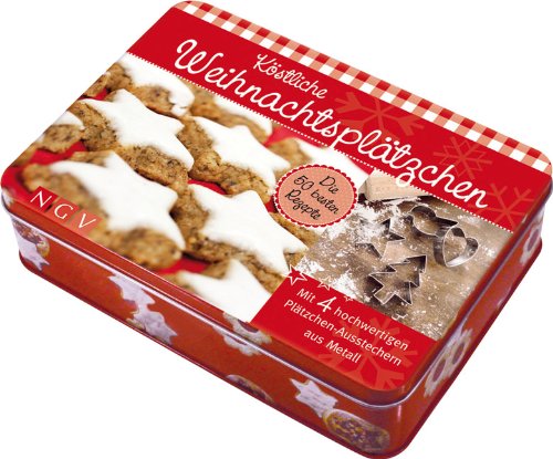 Köstliche Weihnachtsplätzchen: Metallbox mit 50 Rezeptkarten und 4 hochwertigen Plätzchen-Ausstechern aus Metall Cooking & Enjoying