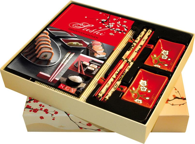 Sushi - Fernöstlich köstlich: Buch mit Sushimatte, 4 Esstäbchen, 2 Stäbchenbänkchen und 2 Sojaschälchen in Geschenkbox (Buch plus) Leisure, Home & Garden