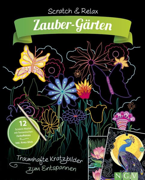Zauber-Gärten I Scratch & Relax Kratzbuch: Kratzbilder zum Entspannen I 12 Kratz-Motive mit Farbeffekten inkl. Holz-Stick Arts & Music