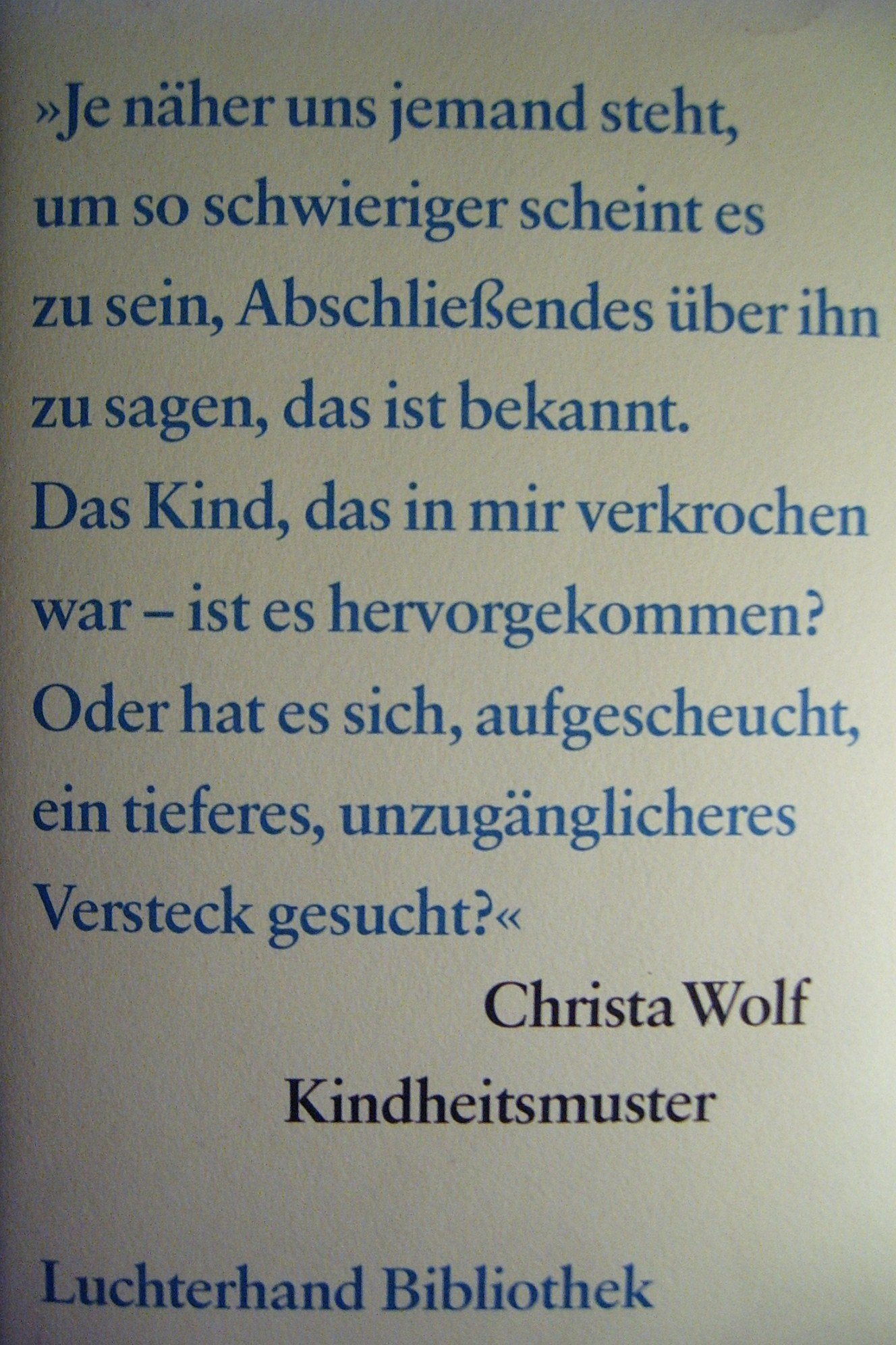 Kindheitsmuster: Roman (Luchterhand Bibliothek) Contemporary literature