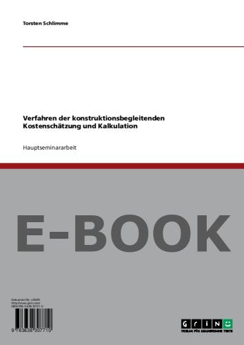 Verfahren der konstruktionsbegleitenden Kostenschätzung und Kalkulation Books