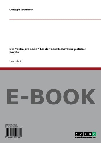 Die actio pro socio bei der Gesellschaft bürgerlichen Rechts Books