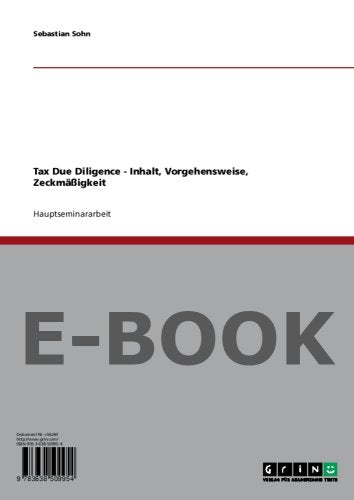 Tax Due Diligence - Inhalt, Vorgehensweise, Zeckmäßigkeit Books