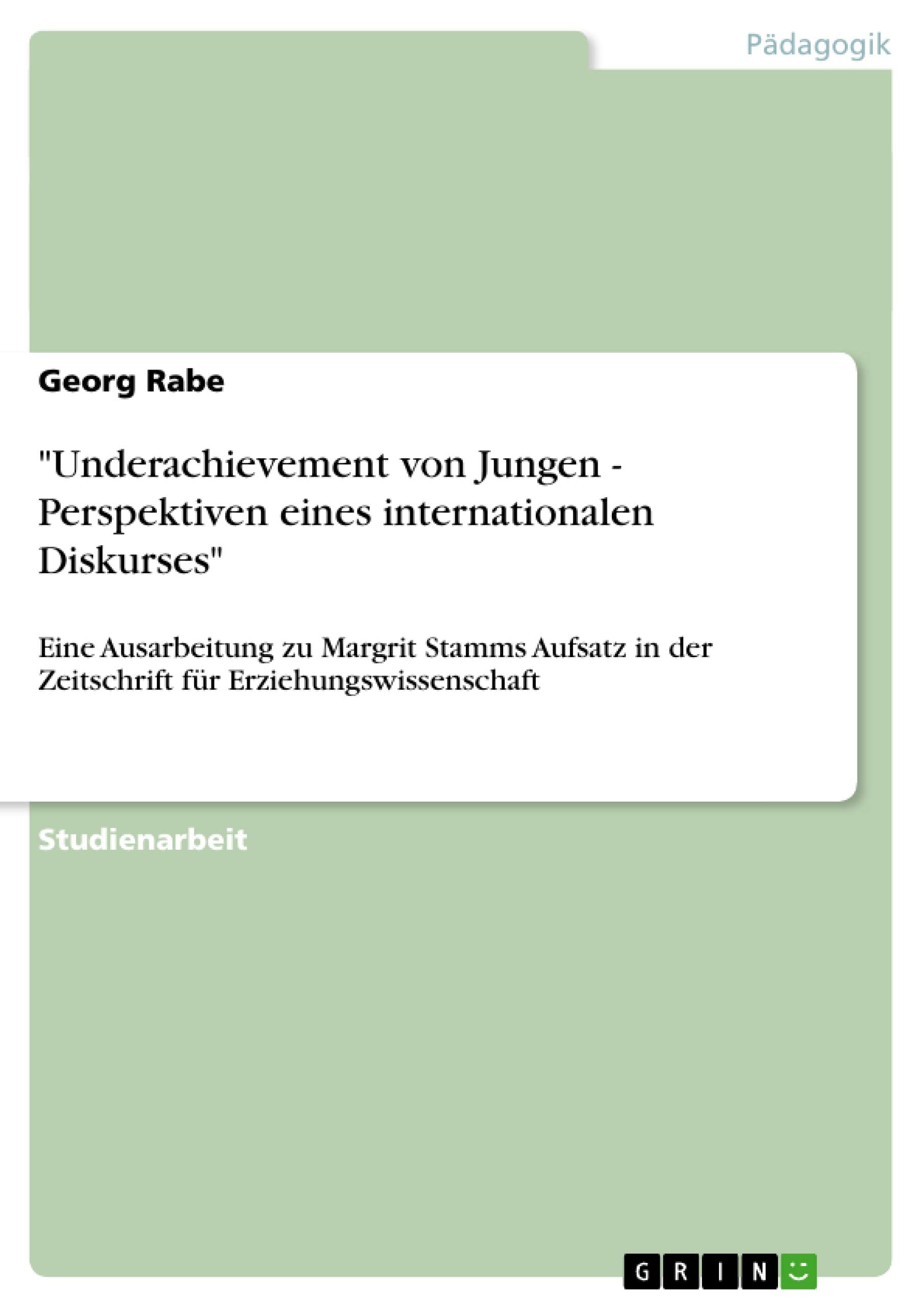 "Underachievement von Jungen - Perspektiven eines internationalen Diskurses" book