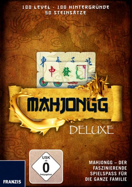 MahJongg deluxe, CD-ROM: 100 Level, 100 Hintergründe, 50 Steinsätze. Für Windows 7/Vista/XP PC