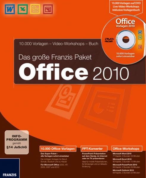 Office 2010 - Das große Franzis Paket: 10.000 Vorlagen - Video-Workshops - Buch. Für Windows 98SE/ME/XP/Vista/7. Microsoft Word/Excel/PowerPoint/Outlook 2000/XP/2003/2007/2010 Computer Science