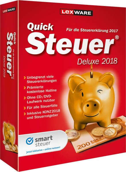 Lexware QuickSteuer Deluxe 2018 für das Steuerjahr 2017|Einfache und schnelle Steuer-Software für die private und gewerbliche Steuererklärung|Kompatibel mit Windows 7 oder aktueller Taxes & Bookkeeping