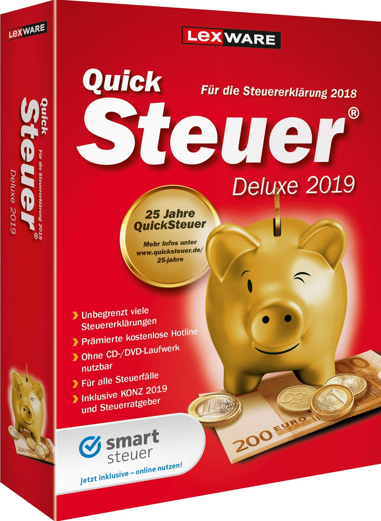 Lexware QuickSteuer Deluxe 2019 für das Steuerjahr 2018|Minibox|Einfache und schnelle Steuer-Software für die private und gewerbliche Steuererklärung Taxes & Bookkeeping