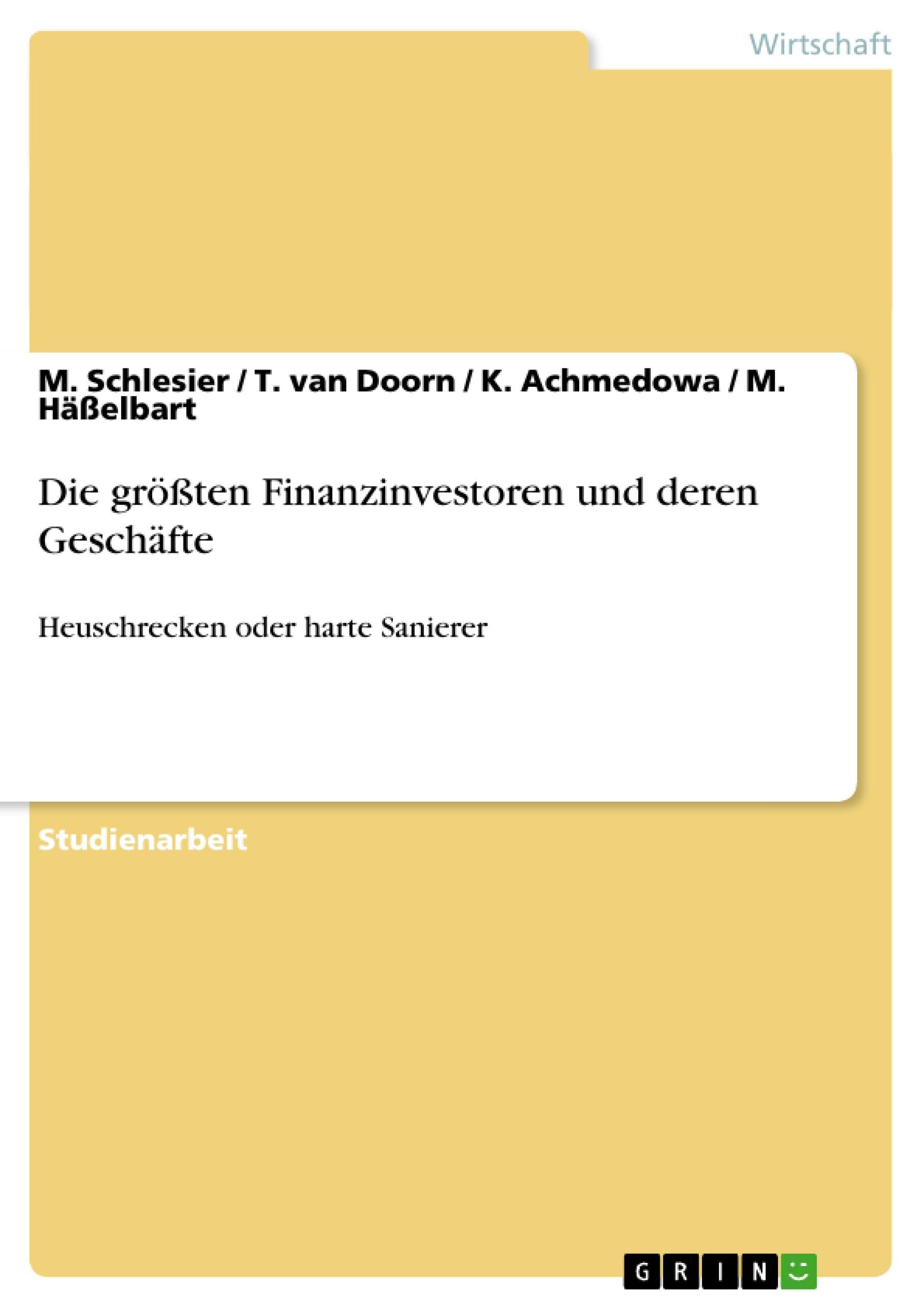 Die größten Finanzinvestoren und deren Geschäfte book