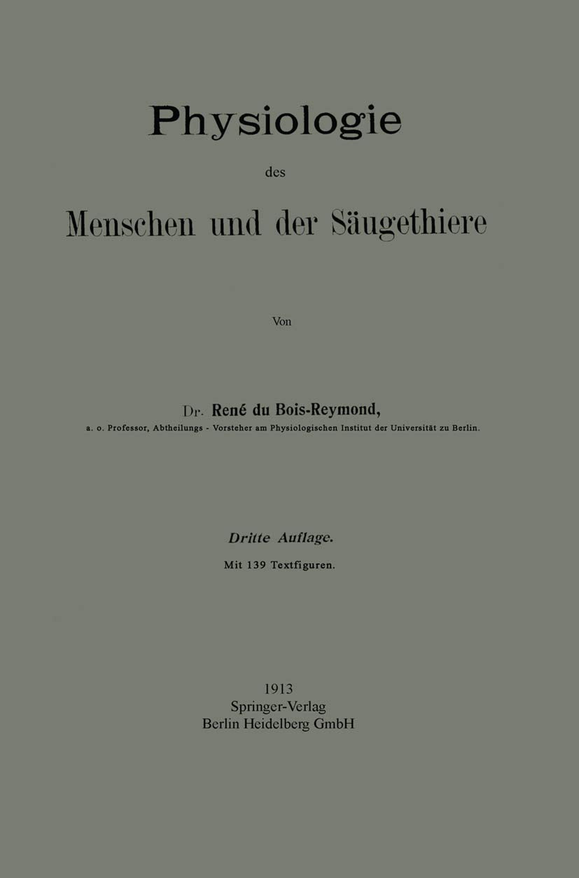 Physiologie des Menschen und der Säugethiere (German Edition) Medicine