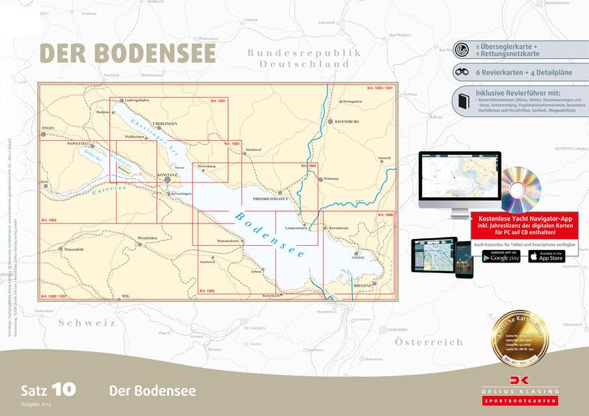 Sportbootkarten Satz 10: Bodensee (Ausgabe 2017, berichtigt bis 01/2014): Kostenlose Yacht Navigator-App inkl. Jahreslizenz der digitalen Karten für ... + 4 Detailpläne. Inklusive Revierführer Maps & Plans