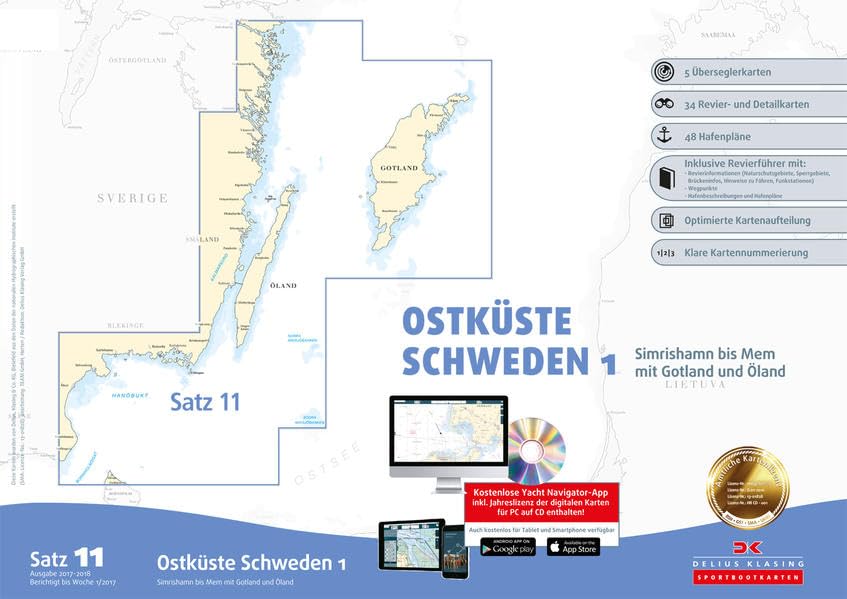 Sportbootkarten Satz 11: Ostküste Schweden 1 (Ausgabe 2017/2018): Simrishamn bis Mem mit Gotland und Öland Maps & Plans