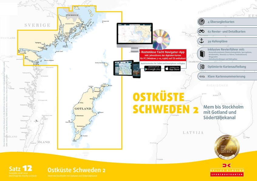 Sportbootkarten Satz 12: Ostküste Schweden 2 (Ausgabe 2018/2019): Mem bis Stockholm mit Gotland und Södertäljekanal Leisure, Home & Garden