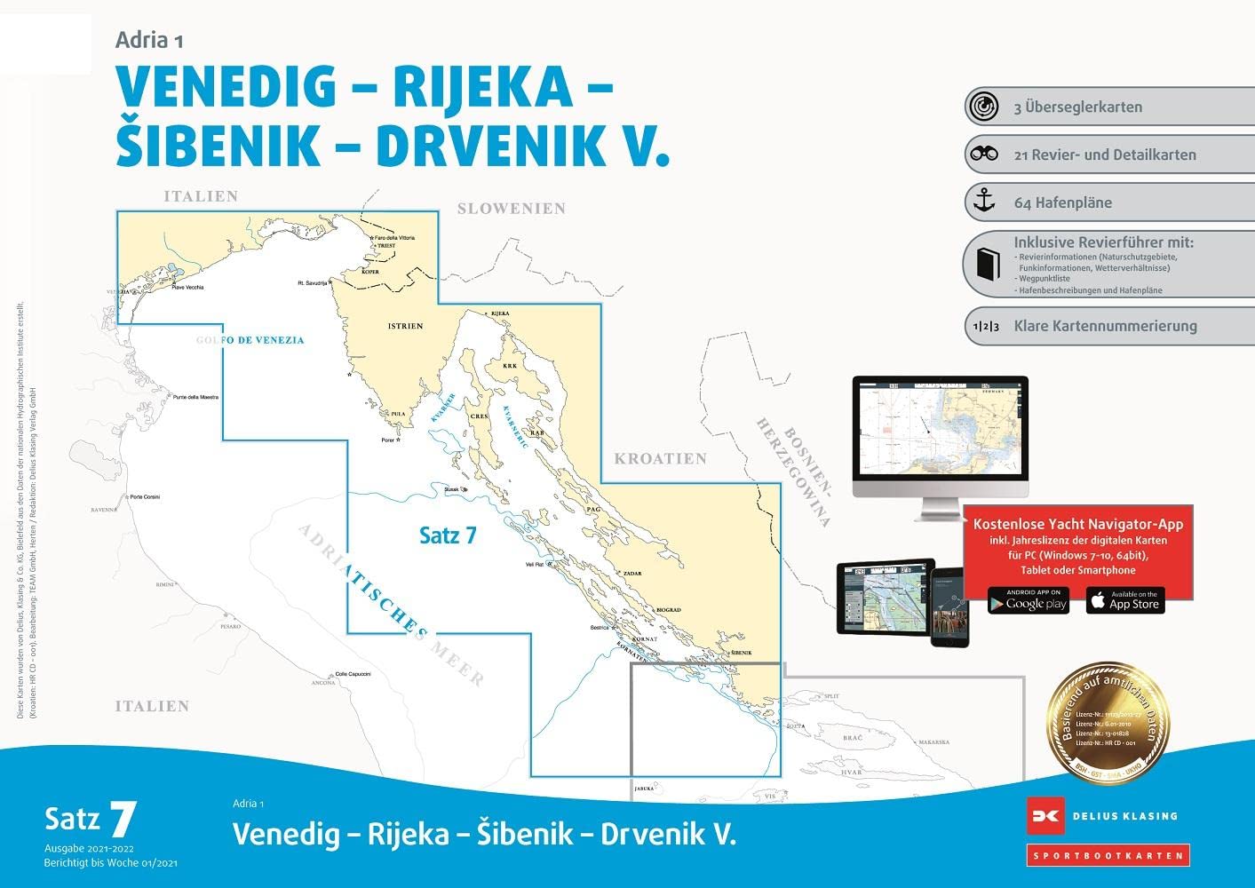 Sportbootkarten Satz 7: Adria 1 (Ausgabe 2021/2022): Venedig - Rijeka - Sibenik - Drvenik V. book
