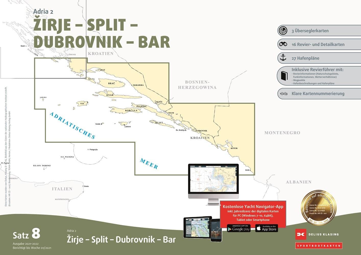 Sportbootkarten Satz 8: Adria 2 (Ausgabe 2021/2022): Zirje - Split - Dubrovnik - Bar Leisure, Home & Garden
