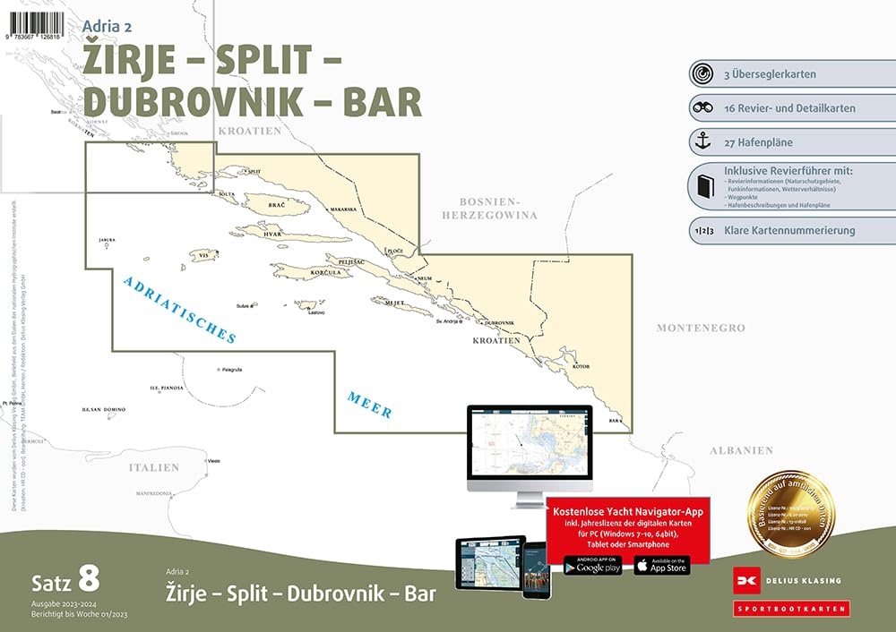 Sportbootkarten Satz 8: Adria 2 (Ausgabe 2023/2024): Zirje - Split - Dubrovnik - Bar book